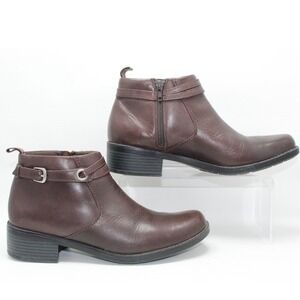 Clarks Womens 72886 Brown Leather Ankle Boots Side Zip Buckle Strap 9.5M